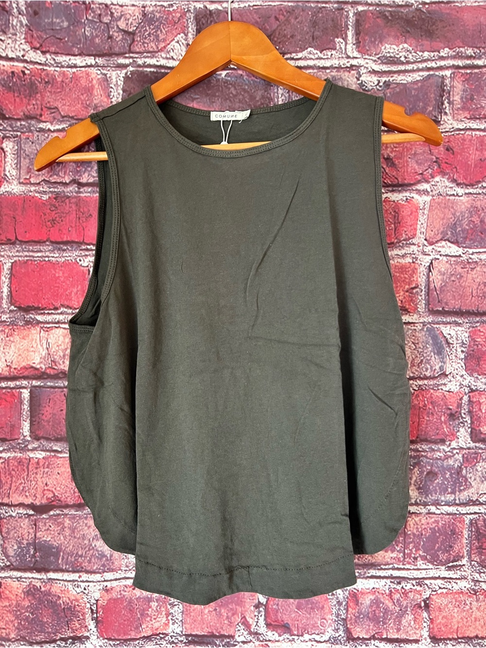 NWT COMUNE Olive Green Cropped Split Side Muscle Tank Top